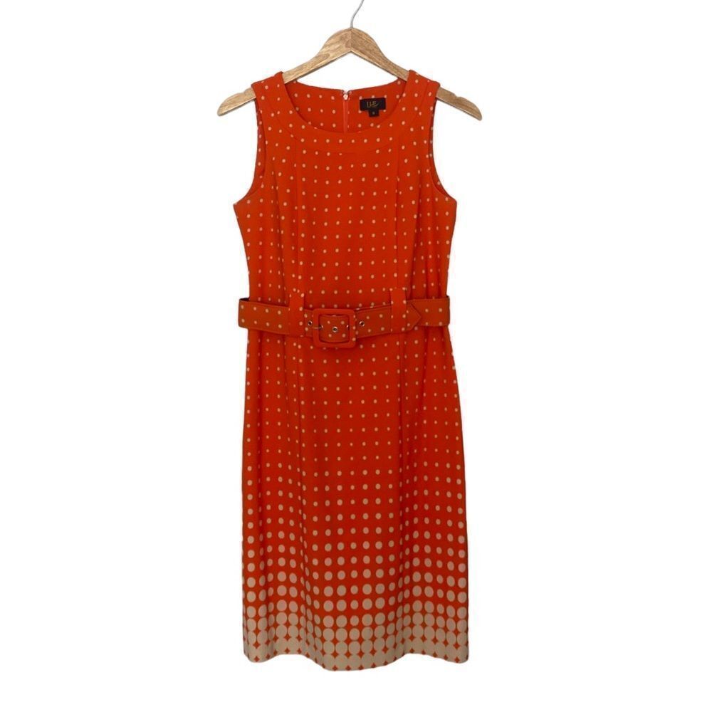 ILE Newyork Bright Colorful Polka Dot Belted Sheath Dress Size 8